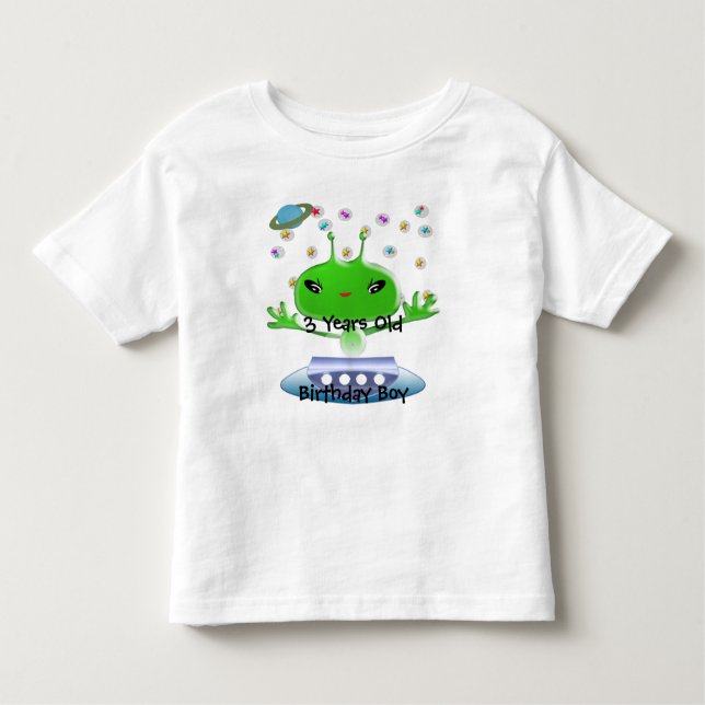 Cute Green Outer Space Aliens with Space Ship Toddler T-shirt (Front)