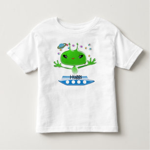 Cute Green Outer Space Aliens with Space Ship Toddler T-shirt