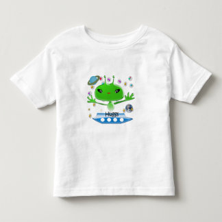 Cute Green Outer Space Aliens with Space Ship Toddler T-shirt