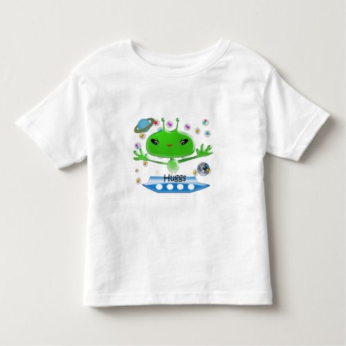 Cute Green Outer Space Aliens with Space Ship Toddler T_shirt