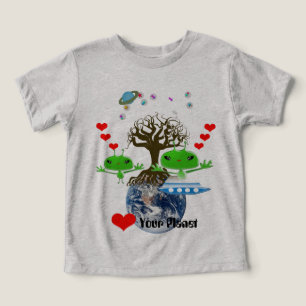 Cute Green Outer Space Aliens with Space Ship Toddler T-shirt