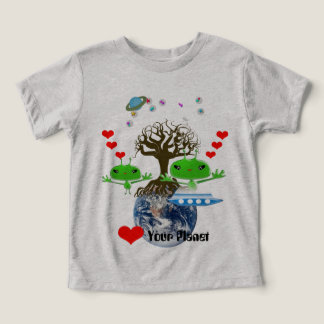 Cute Green Outer Space Aliens with Space Ship Toddler T-shirt