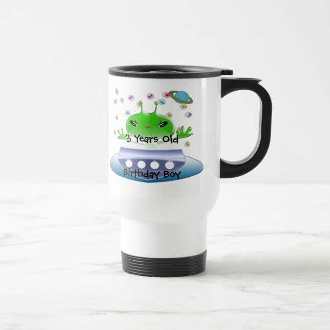 Cute Green Outer Space Aliens with Space Ship Travel Mug (Right)