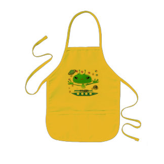 Cute Green Outer Space Aliens with Spaceship Kids' Apron