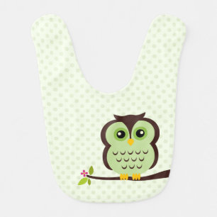 Cute Green Owl Baby Bib