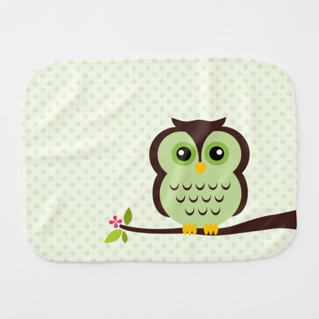 Cute Green Owl Burp Cloth (Front Horizontal)