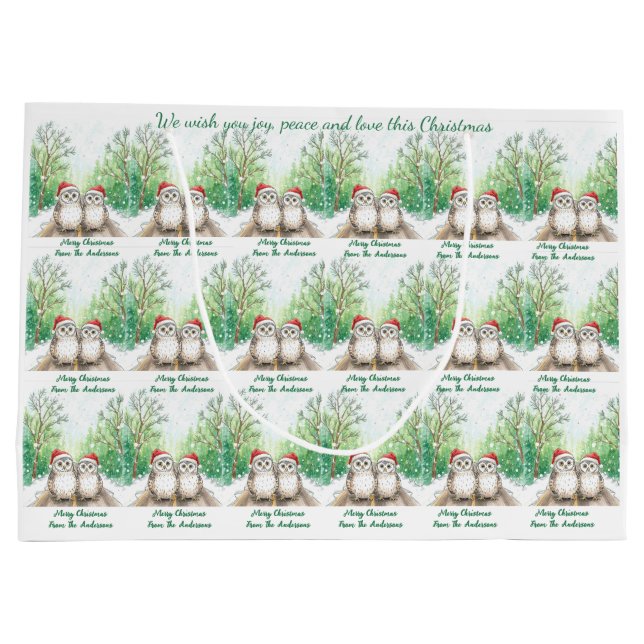 Cute Green Owl Christmas Gift Bag (Back)