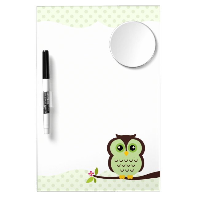 Cute Green Owl Dry Erase Board With Mirror (Front)