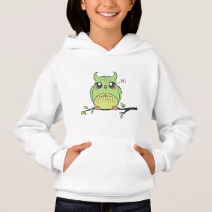 Cute Green Owl Girls' Hoodie - Whimsical Forest