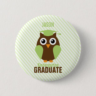 Cute Green Owl Kindergarten Graduate Pinback Button