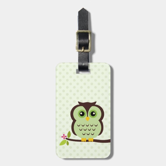 Cute Green Owl Luggage Tag (Front Vertical)