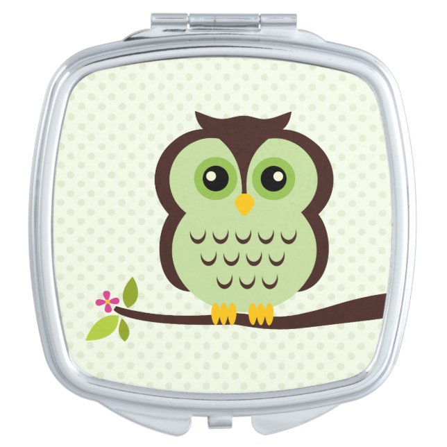 Cute Green Owl Makeup Mirror (Front)