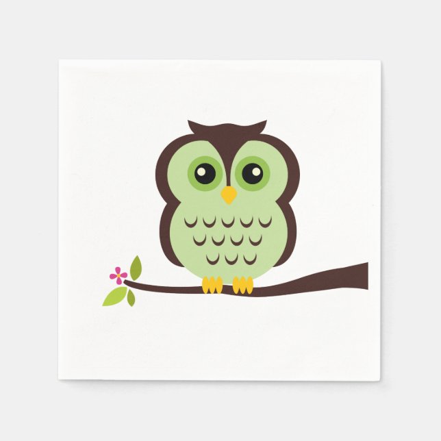Cute Green Owl Napkins (Front)