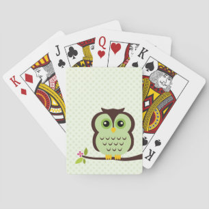 Cute Green Owl Poker Cards