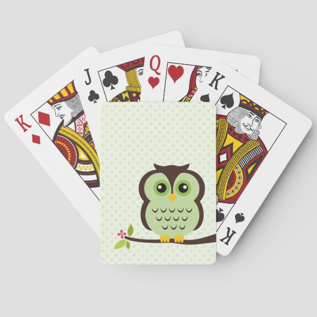 Cute Green Owl Poker Cards (Back)