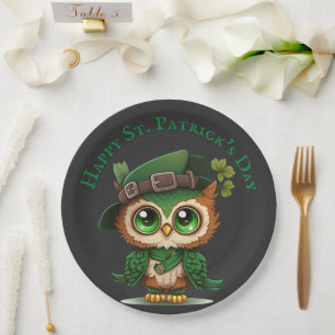 Cute Green Owl St. Patrick’s Day party Paper Plates