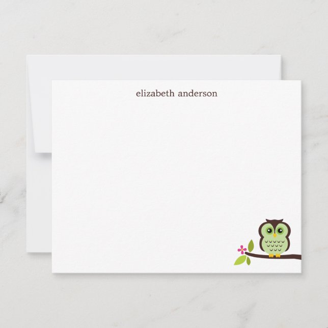 Cute Green Owl Thank You Notes Invitation (Front)