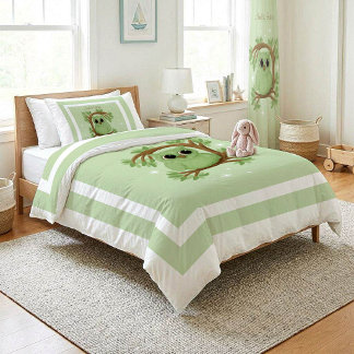 Cute Green Owl Twin Size Duvet Cover