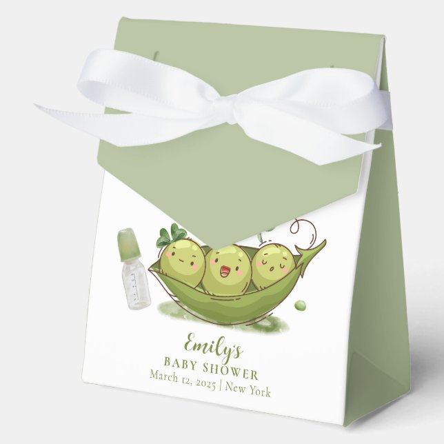 Cute Green Pacifier Sweet Pea In Pod Baby Shower Favor Boxes (Front)