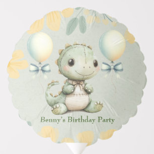 Cute Green Painted Dinosaur 1st Birthday Party Balloon