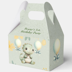 Cute Green Painted Dinosaur 1st Birthday Party Favor Boxes