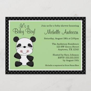 Cute Green Panda Baby Shower Invitations by WhimsicalPrintStudio at Zazzle