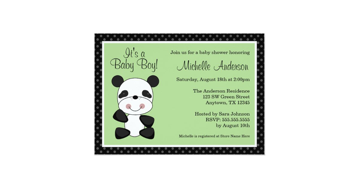 Cute Green Panda Baby Shower Invitations Zazzle Com