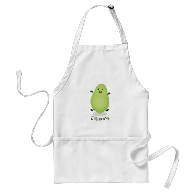 Cute green papaya paw paw cartoon illustration adult apron (Front)