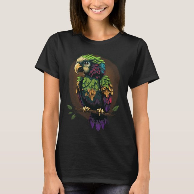 Cute Green Parrot Birding Ornithology T-Shirt (Front)