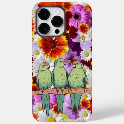 Cute green Parrot Design with flower background Case_Mate iPhone 14 Pro Max Case