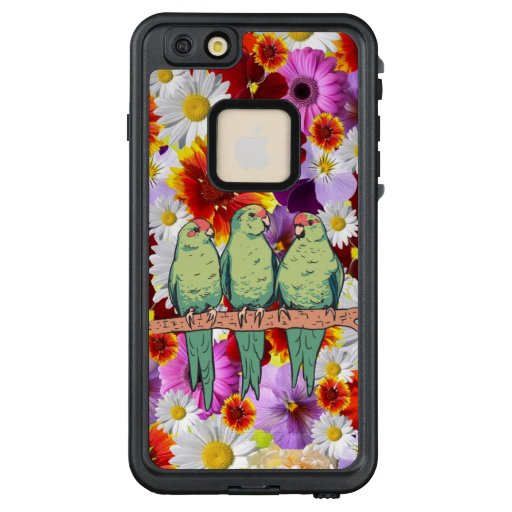 Cute green Parrot Design with flower background LifeProof FRĒ iPhone 6/6s Plus Case