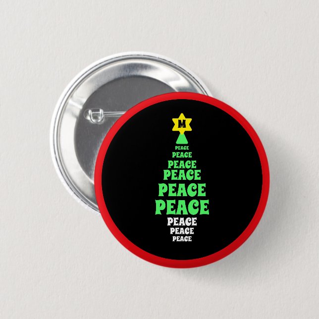  Cute Green Peace Christmas Tree Single Initial Button (Front & Back)