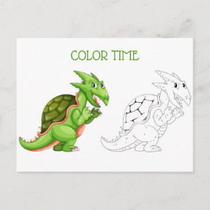 Cute Green Peach and Red Dragon Coloring Activity Postcard