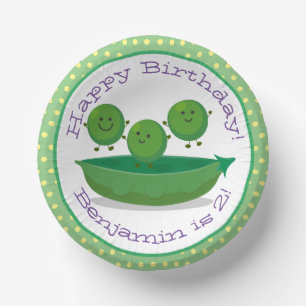 Cute green peas in pod cartoon illustration paper bowls