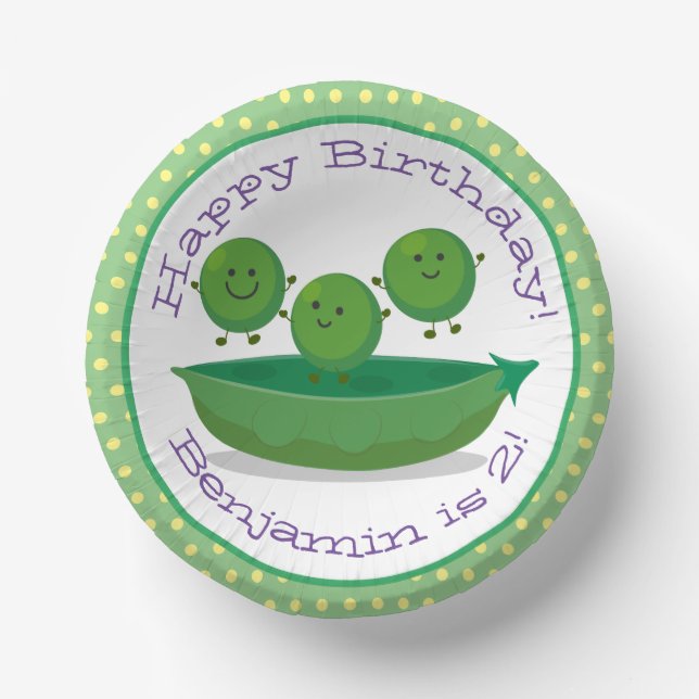 Cute green peas in pod cartoon illustration paper bowls (Front)
