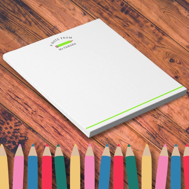 Cute Green Pencil  From Personalized Teacher Name Notepad (Cute Green Pencil  From Personalized Teacher Name naotepad)