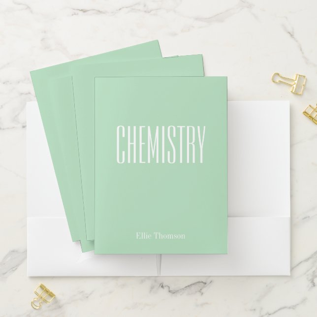 Cute Green Personalized School Subject Chemistry Pocket Folder (In Situ)