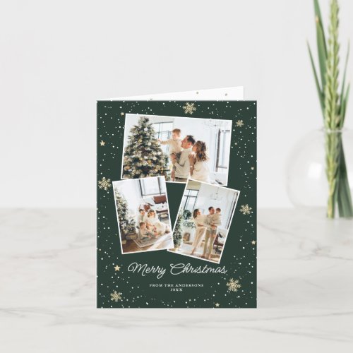 Cute Green Photo Collage Snowflake Christmas Card