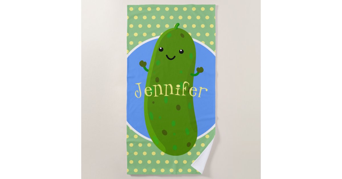 Cute Green Pickle Cuber Cartoon Ilration Beach Towel Zazzle Cute Green Pickle Cuber Cartoon