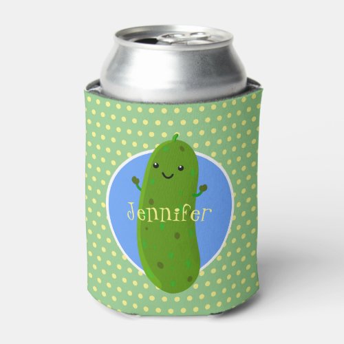 Cute green pickle cucumber cartoon illustration can cooler