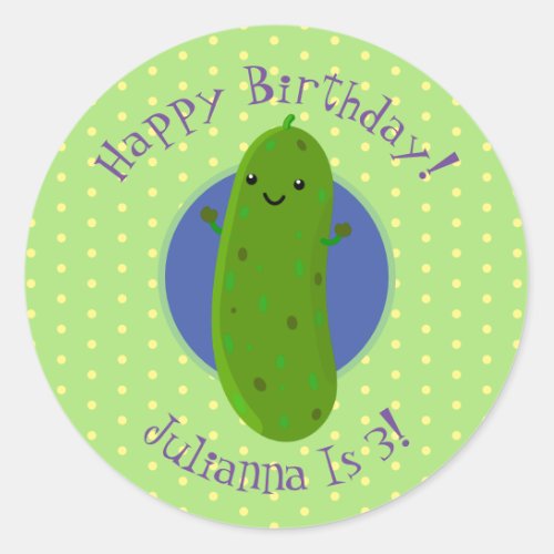 Cute green pickle cucumber cartoon illustration classic round sticker