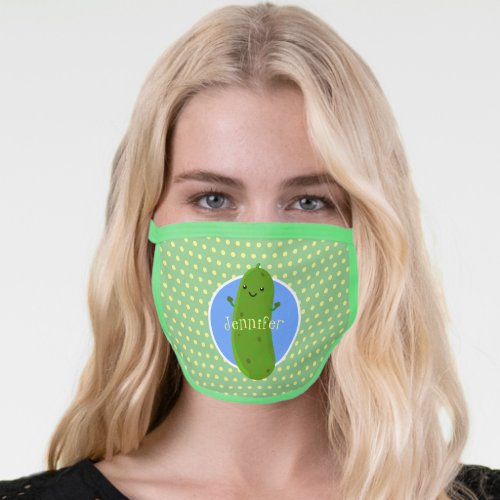 Cute green pickle cucumber cartoon illustration face mask