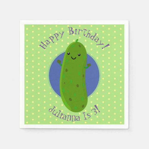 Cute green pickle cucumber cartoon illustration napkins