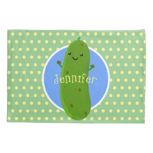 Cute green pickle cucumber cartoon illustration pillow case