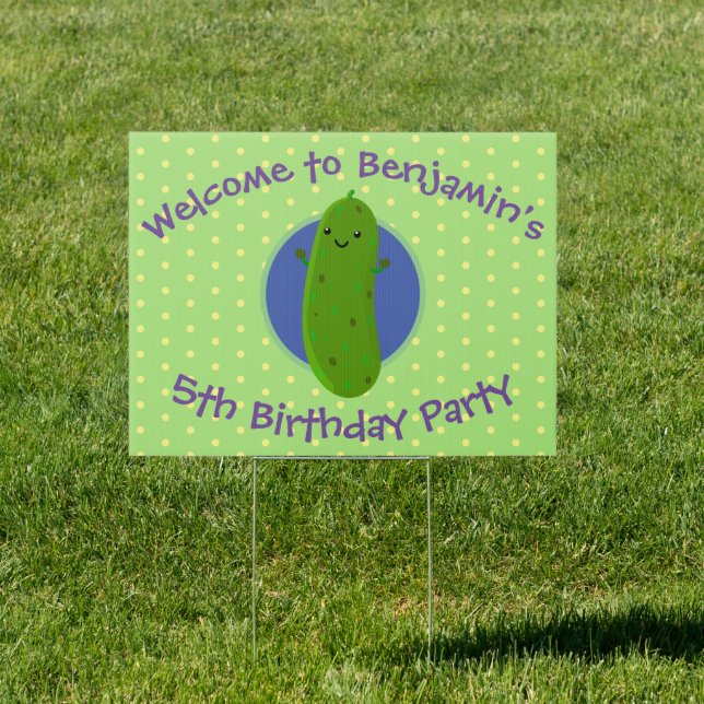 Cute green pickle cucumber cartoon illustration sign (Insitu)