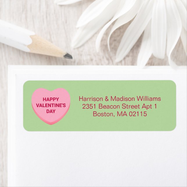 Cute green pink candy heart Valentine's Day custom Label (Insitu)
