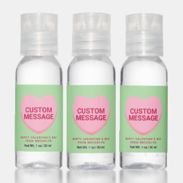 Cute green pink custom message conversation heart hand sanitizer