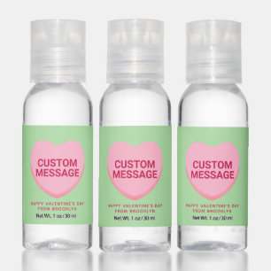 Cute green pink custom message conversation heart hand sanitizer