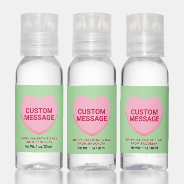 Cute green pink custom message conversation heart hand sanitizer (Set)