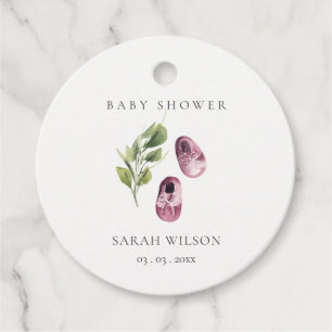Cute Green Pink Girl Shoes Foliage Baby Shower Favor Tags